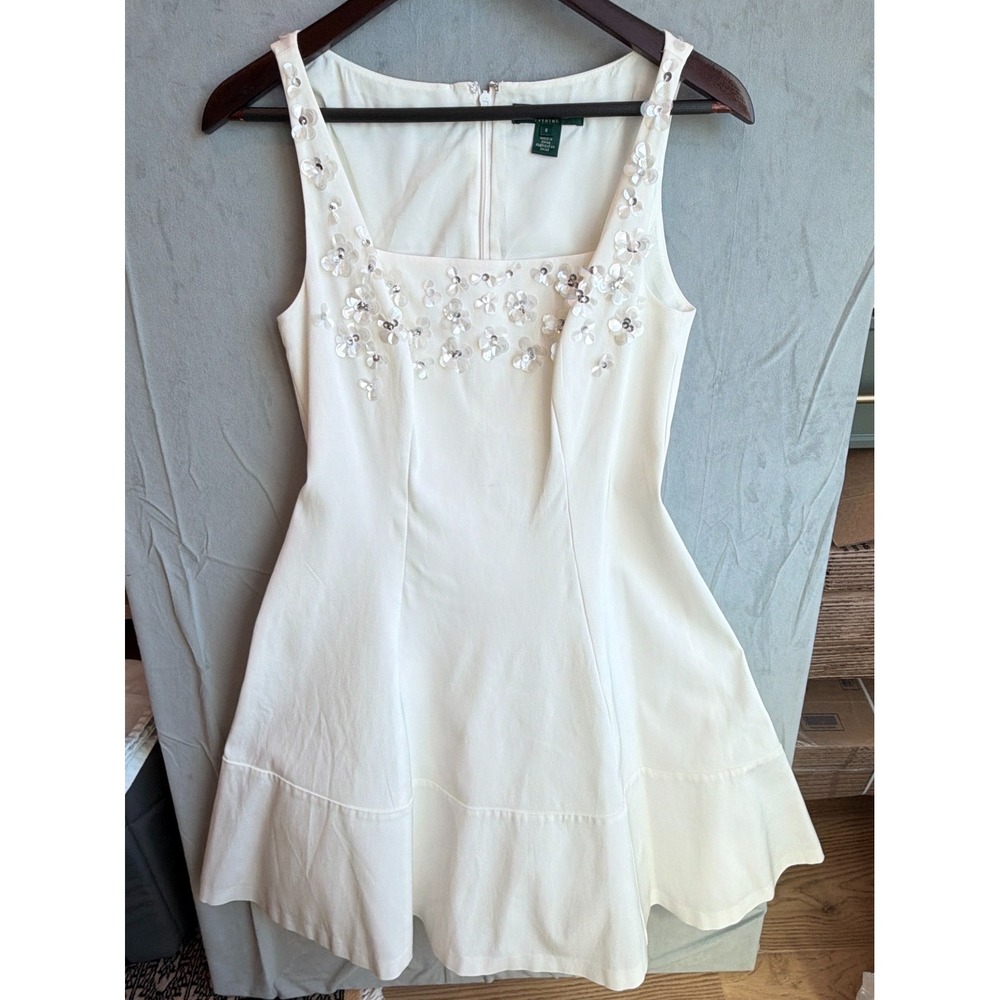 Lauren Ralph Lauren Evening Dress Womens 6 White Coquette Floral Sequin Mini